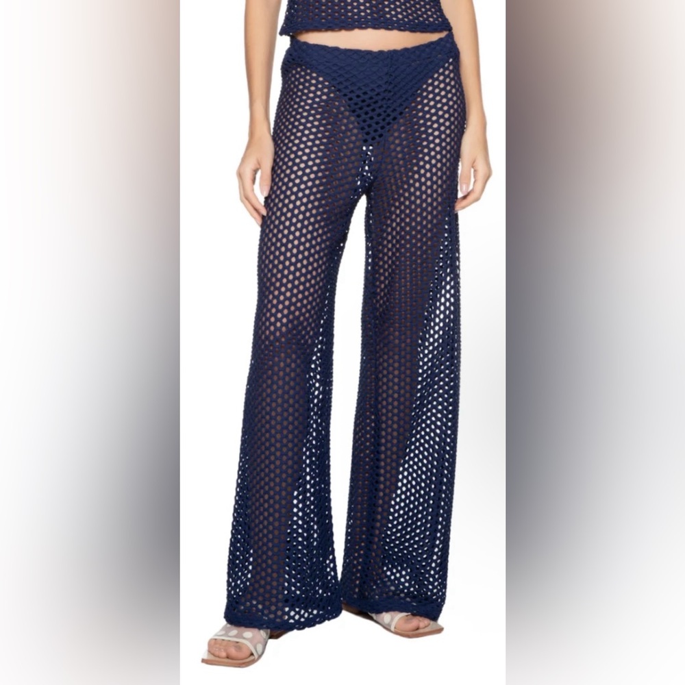 Shade & Shore Navy Crochet Knit Cover Up Pants Size S NWT Wide Leg Beach Pants
